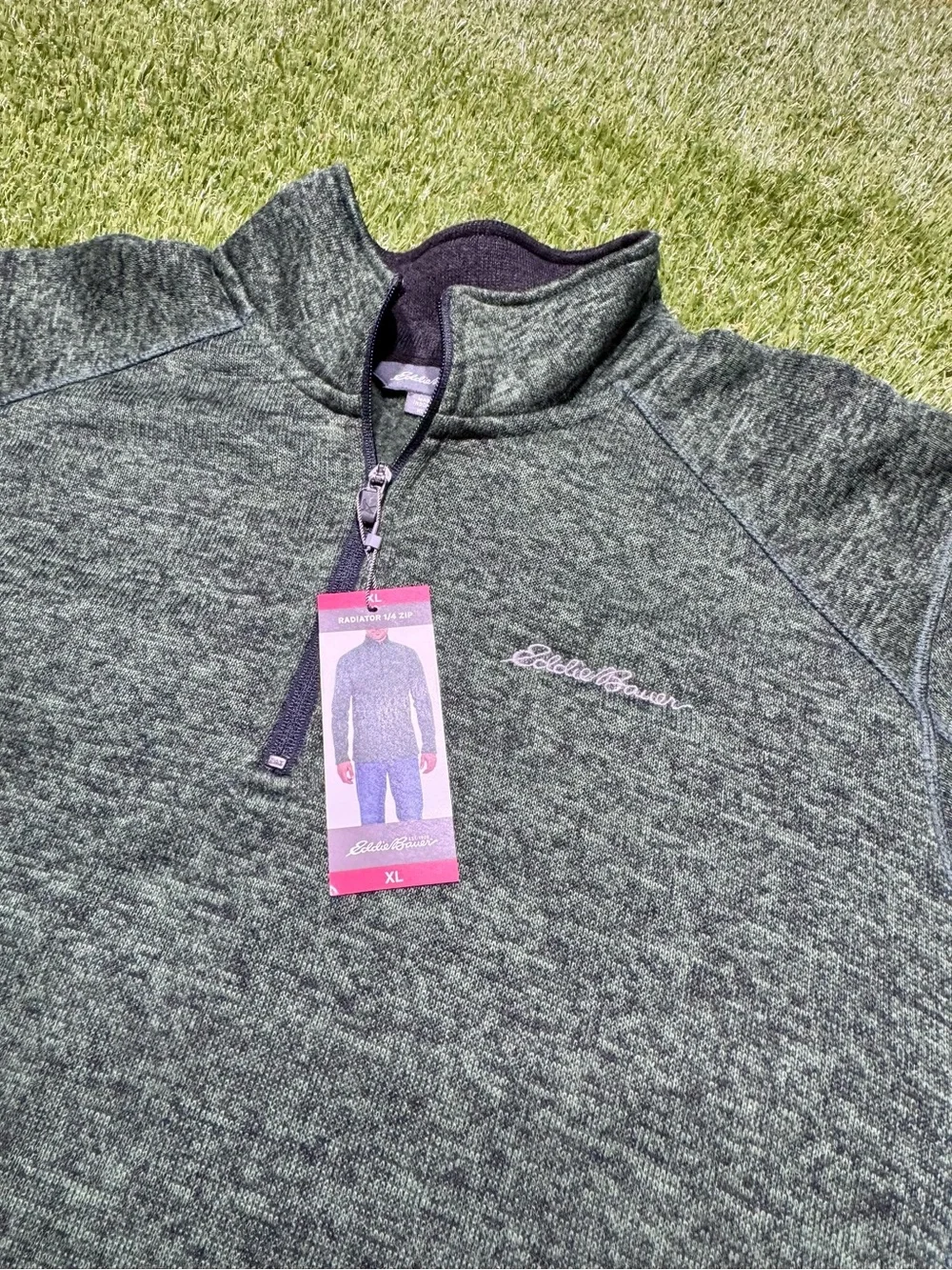 Eddie Bauer Radiator 1/4 Zip Fleece Pullover Mock Neck Men’s Size XL Green NWT